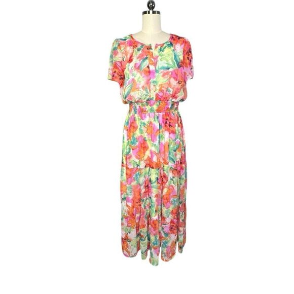 Cynthia Rowley Dresses & Skirts - Cynthia Rowley Floral Smocked Tiered Short Sleeve Maxi Dress | L